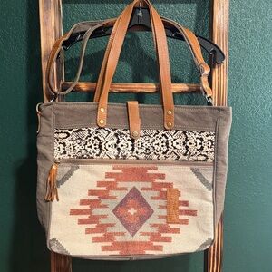 Maya Brown and Gray Patterned Tote Bag